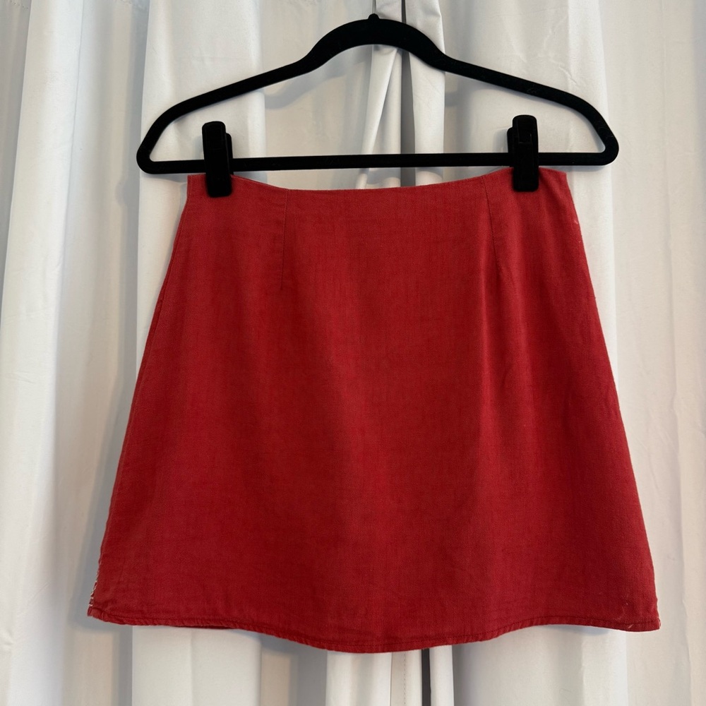 Blue Rain Embroidered Button Front Mini Skirt Boho Floral Size S Red - Picture 3 of 8